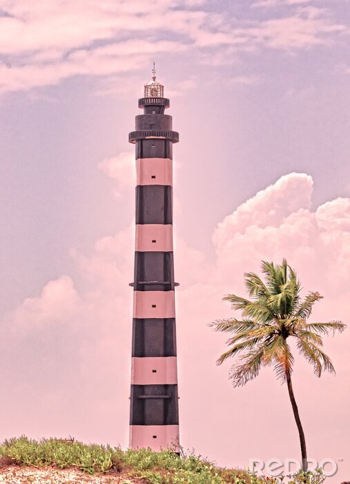 Tableau  lighthouse, farol, faro,  灯塔,  灯台,  lighthouse on the beach,  lighthouse with palm tree