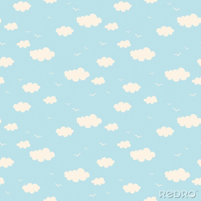 Tableau  pattern avec des nuages ​​et des oiseaux
