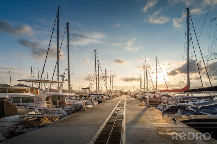 Tableau  Yacht Marina lever du soleil