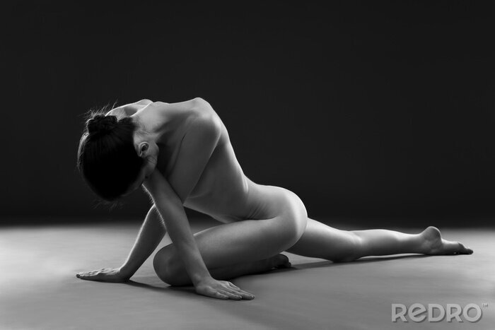 Tableau  Yoga nu. Beau, sexy, corps, jeune, femme, gris, fond