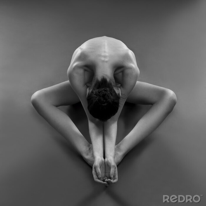 Tableau  Yoga nu. Beau, sexy, corps, jeune, femme, noir, fond
