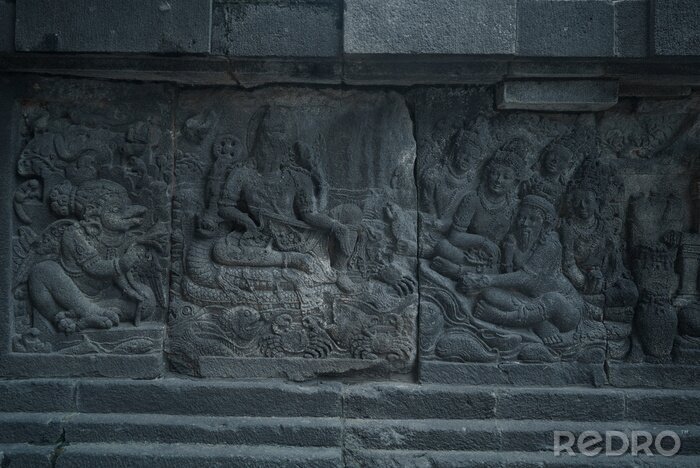 Tableau  Yogyakarta Indonesia June, 08 2020: Prambanan temple is a Hindu temple compound included in world heritage list in the night. Monumental ancient architecture, carved stone walls.