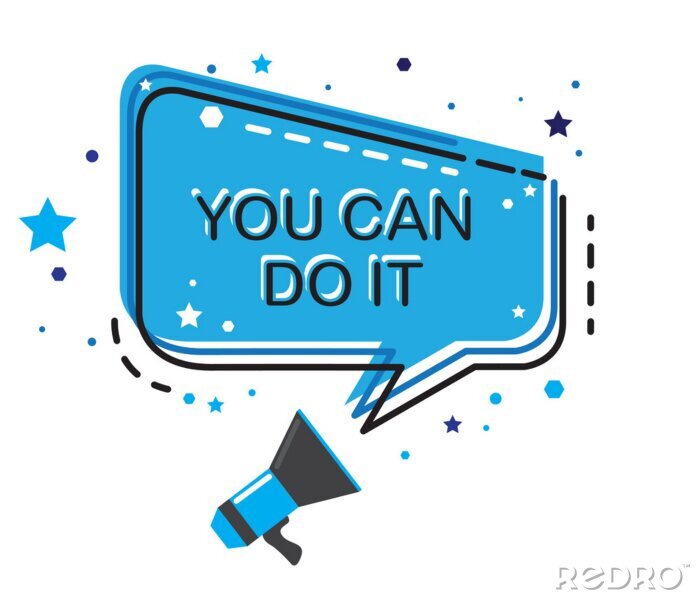 Tableau  You can do it. megaphone and slogan flat vector, banner, graphic.
