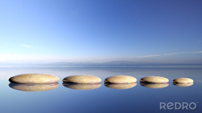 Tableau  Zen, pierres, rang, grand, petit, eau, bleu, ciel, paisible, paysage, fond