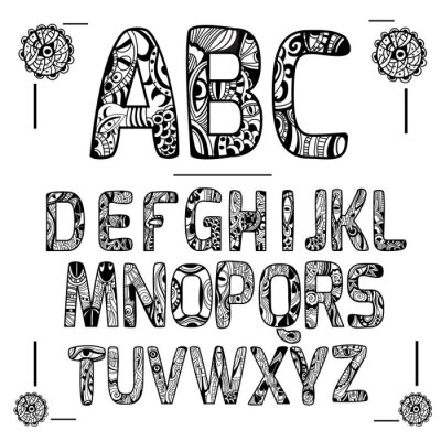 Tableau  Zentangle Alphabet Noir